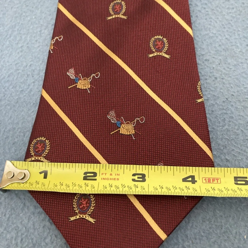 Tommy Hilfiger Maroon w/Gold Striped Fly Fishing Supplies &‎ Logo Men's Silk Tie